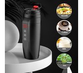 Cafetera portátil para coche de 450ML y 12V, taza calefactora, hervidor de viaje de acero inoxidable negro
