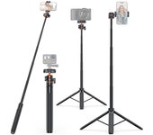 VRIG Trípode para selfies TP-16 de 140 cm/55 pulgadas con rótula flexible y soporte para teléfono con tornillo de 1/4 de pulgada negro