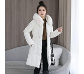 Abrigos de invierno cálidos de moda para mujer, chaquetas elegantes con capucha y cuello de piel sintética para mujer, parkas largas y gruesas XL color rosa