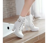 Botines de tacón alto con cordones para mujer, botas de plataforma para otoño e invierno, zapatos de moda de talla grande, blancos, negros y marrones, 2024 34 negro