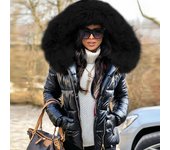 Chaquetas de algodón para mujer de otoño e invierno, chaqueta holgada con capucha de piel sintética y cremallera, abrigo cálido de plumón, parka para exteriores, chaqueta corta M negro