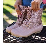 Zapatos de mujer Otoño Invierno 2024 Moda Cabeza Redonda Tacón Bajo Cordones Botas de Lluvia de Lentejuelas Botas de Lluvia Impermeables de Tubo Medio para Mujer 35 negro