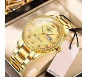 Reloj de marca superior para hombre, reloj luminoso de acero inoxidable totalmente dorado, resistente al agua, reloj masculino de cristal de lujo blanco