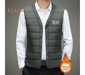 Chaleco térmico para hombre, sin mangas, con cuello en V, forro de terciopelo, de algodón, con bolsillos, de un solo pecho, de color liso, resistente al viento, cálido, chaqueta tipo chaleco L gris/verde