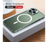 Marco de metal de aleación de aluminio de lujo para Apple Magsafe iPhone 16 15 14 Plus 13 12 11 Pro Max Funda con carga inalámbrica magnética For iPhone 11 negro
