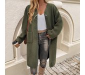 Chaqueta tipo gabardina con bolsillos acanalados y cárdigan informal para mujer de otoño e invierno S albaricoque