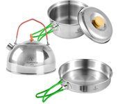 Utensilios de cocina para acampar de acero inoxidable para 1 o 2 personas, olla para cocinar, sartén para todo tipo de estufas plata