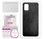 Adhesivo protector trasero apgo compatible con Samsung Galaxy A51 5G, lámina de vinilo - Patrón de cuero negro