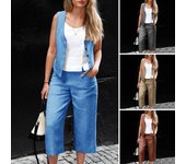 Conjunto informal de talle medio, chaleco de oficina versátil y resistente al color, conjunto de pantalones hasta la pantorrilla 2XL marrón