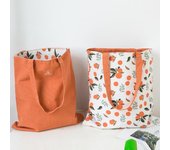Bolso de hombro de doble cara de tela de trigo y mijo, de doble uso, de algodón y lino, bolso de mano de bolsillo, bolso de compras, bolso de lona para mujer naranja