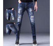 Nuevos pantalones vaqueros bordados de primavera para hombre, pantalones de tubo rectos informales de marca a la moda para hombre, pantalones elásticos ajustados con estampado para hombre 28