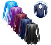Vestido de patinaje artístico estilo empalme de malla vestido de manga larga niños niñas gimnasia entrenamiento de baile 5-6 Years azul marino