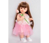 KEIUMI muñeca Reborn realista niña muñecas de vinilo de silicona impermeable pelo largo bebé Reborn 55 cm princesa realista bebé 22 inch marrón