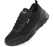 Zapatillas de running ligeras y transpirables de malla para hombre: zapatillas deportivas informales con cordones 48 negro/blanco