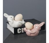 Huevera de cerámica con forma de conejo tumbado, soporte para huevos de Pascua, soporte para huevos pasados por agua, mesa de comedor, recuerdos de fiesta de primavera en casa. color rosa