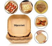 50 unids/set freidora de aire papel desechable pergamino pulpa de madera vaporizador pastel de queso accesorios para freidora de aire papel para hornear para freidora de aire Square 50PCS