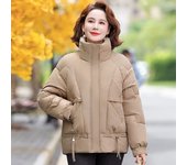 Chaqueta de plumón de invierno para mujer, abrigo corto, elegante, para mujeres de mediana edad y mayores, abrigo de algodón para otoño e invierno M caqui