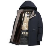 Chaquetas de Longitud Media cálidas a Prueba de Viento de Invierno para Hombres Abrigo con Capucha Informal de Nuevos Negocios con Forro de Piel sintética Chaqueta Acolchada Gruesa Prendas de Vestir para Hombre 175 azul oscuro