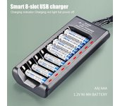 Cargador de batería recargable salida USB 4/8 ranuras carga rápida protección contra cortocircuitos para Cargador de baterías NiMH AAA/AA de 1,2 V