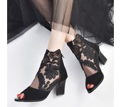 Botas de tacón alto de zapatos de baile latino de malla de encaje de verano de moda para mujer 35 negro