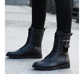 Botas de hombre de piel sintética de invierno y otoño, zapatos de hombre a la moda de media pantorrilla, botas de combate con cordones 40 negro