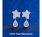 D color 2ct Hoja de arce Goteo Moissanite Pendientes colgantes de diamante para mujer Joyería de boda de diamante de laboratorio Plata de ley 925 chapada en oro blanco Total Carat 2CT