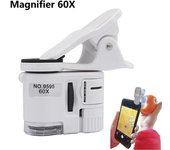 Microscopio con Clip Universal, lupa LED de 60X para joyería, enfoque ajustado, microscopio de bolsillo, Clip para teléfono móvil, luz UV blanco