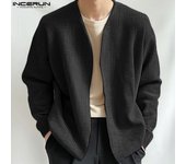 INCERUN Chaqueta de manga larga con textura frontal abierta para hombre, otoño y primavera S negro