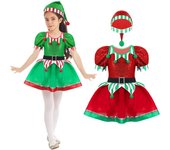 Disfraz de elfo de Papá Noel para niñas, disfraz de Navidad con sombrero 1-2 Years verde