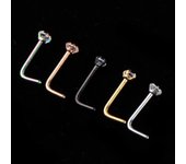 5 piezas de anillos para la nariz en forma de L, piercings de acero inoxidable con cristales curvados, 20 g