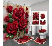 Cortina de ducha impermeable con diseño de rosas rojas, 4 unidades, con 12 ganchos, antideslizante, para baño, en forma de U 4Pcs