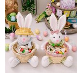 Suministros de decoración de Pascua Dibujos animados Lindo Conejito de Pascua Muñeco Canasta de dulces Canasta de almacenamiento de huevos One Size color rosa