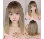 Pelucas sintéticas de color rubio claro y marrón para mujer, corte Bob corto liso con peluca con flequillo, para fiesta diaria, Cosplay, pelo resistente al calor marrón dorado