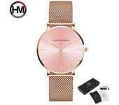 Hannah Martin Relojes de Cuarzo para Mujer Pulsera de Cristal de Lujo Resistente al Agua 3ATM Reloj de Cuarzo para Mujer de Primeras Marcas Reloj de Pulsera de Acero para Mujer plata