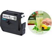 Cinta de etiquetas de plástico negro sobre blanco de 12 mm x 8 m para impresora Brother PT-65/PT70/80 9mm negro