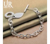 Pulsera con colgante de corazón en plata de ley 925 y hebilla OT para bodas, joyería de moda. 20CM