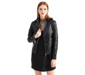 Nueva chaqueta de cuero de felpa de gran tamaño europea y americana para mujer Chaqueta corta con capucha de otoño e invierno para mujer Chaqueta de mujer cálida e informal XXXL