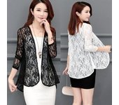 Cárdigan de encaje frontal abierto de manga larga para mujer, moda de verano, prendas de vestir, Tops tipo americana S negro