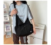 Bolso de mensajero para hombre y mujer, bolso deportivo informal, bolso de hombro con cordón negro