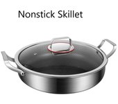 Sartén Antiadherente con Tapa Sartén de Acero Inoxidable de 12 Pulgadas, Sin PFOA, Utensilios de Cocina Apto para Lavavajillas y Horno, Sartén Compatible con Inducción 26CM