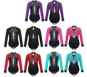 Vestido de leotardo para niñas con brillantes diamantes de imitación, malla transparente con bloques de colores y retazos, para danza, patinaje artístico y gimnasia 5-6 Years púrpura