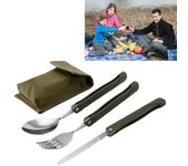 Para senderismo verde militar Camping al aire libre vajilla combinada portátil juego de cubiertos de acero inoxidable