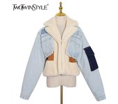 Chaqueta vaquera de lana Twotwinstinstk para mujer, chaqueta de solapa de manga larga con borlas informales, moda de invierno XL azul