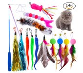 Juego de juguetes para gatos, cabeza de repuesto de pluma de oruga, bola de pelo colorida, borla, caña de pescar retráctil colourful