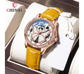 Reloj mecánico para mujer con esfera de mariposa ahuecada, moderno reloj mecánico automático luminoso resistente al agua con incrustaciones de diamantes rojo