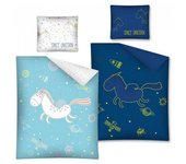 Juego de funda nórdica de algodón con diseño de unicornio que brilla en la oscuridad Single azul