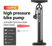 Bomba de pie compacta para neumáticos de bicicleta, inflador portátil para bicicleta, baloncesto, bicicleta eléctrica, 160PSI negro