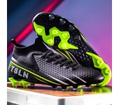 Zapatos de fútbol para jóvenes, calcetines para césped Artificial de alta calidad, botas de fútbol deportivas con clavos largos para exteriores para hombres, talla grande 36 negro