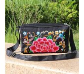 Yogodlns Yunnan bolso cruzado de estilo étnico bolso de flores bordado bolso de lona bolso de hombro Simple de tres capas para mujer 25x9x12cm azul