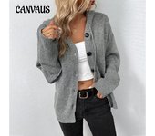 Chaqueta de punto de otoño e invierno para mujer, cárdigan de punto con cordón de Color sólido con capucha de un solo pecho, chaqueta, suéter S gris